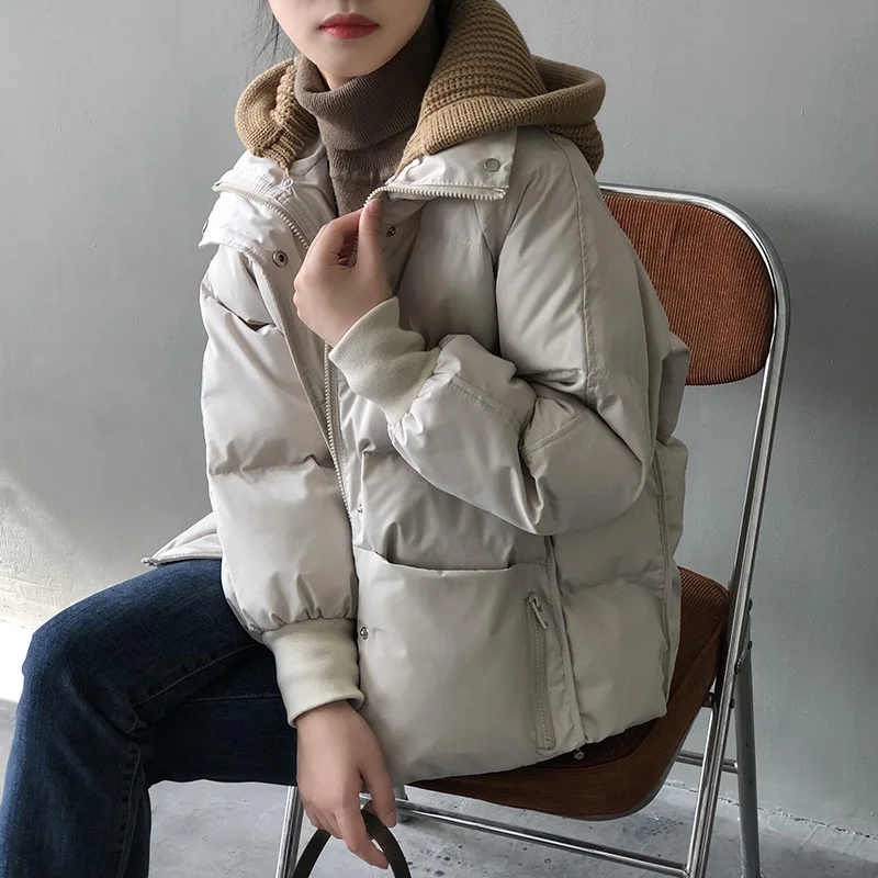 Parka Jacket Women 2021 New Winter Overcoat Female Basic Korean Style Casual Beige Hooded Padded Autumn Women's Puffer Clothing