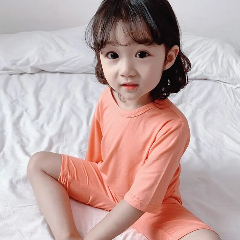 

Set summer clothes boys pajamas summer thin girls home clothes children modal short sleeves P6136