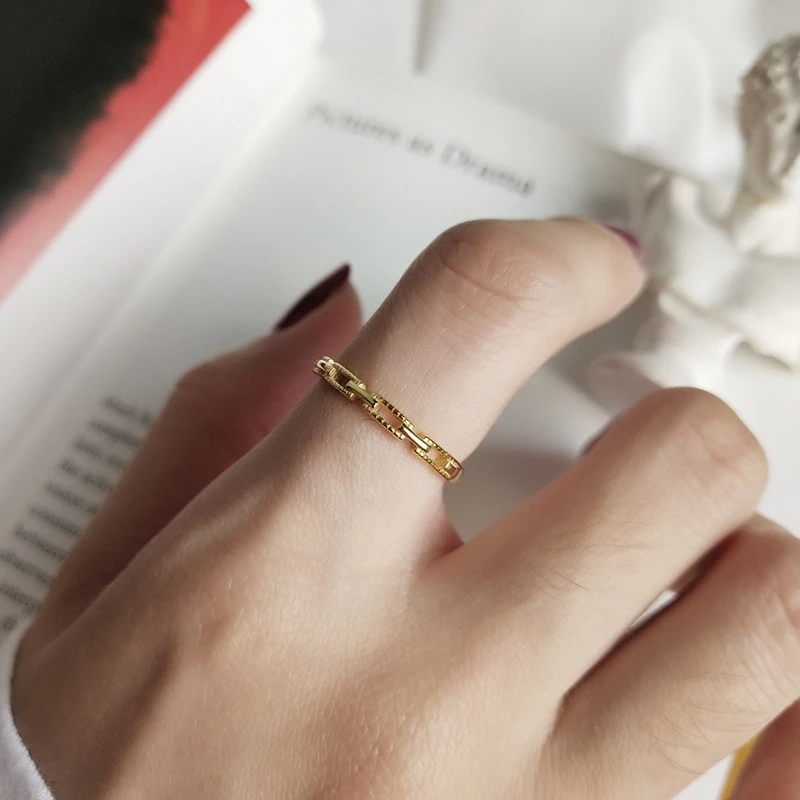 

LouLeur 925 sterling silver rectangle buckle rings gold fashion square buckle creative open slim rings for women gold jewelry