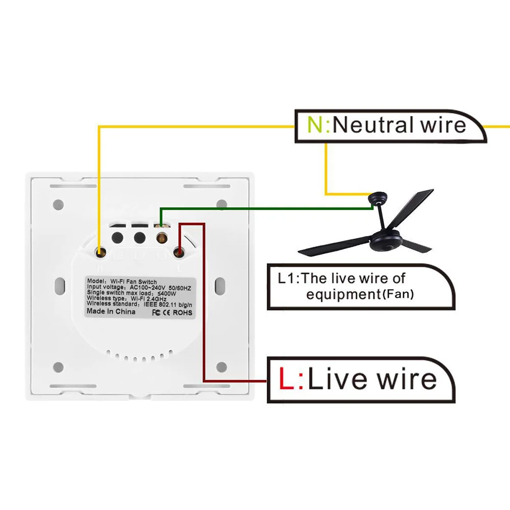 

EU Type Timing Touch APP Remote Control Wifi Smart Fan Switches to Supports Alexa/Google Home