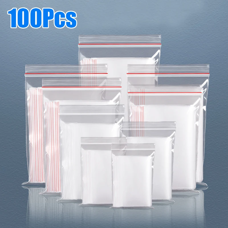 

100Pcs Clear Zip Lock Bag Plastic Packaging Pouches Sealing Zipper Plastic Bags Jewelry Food Zip Lock Storage Bag