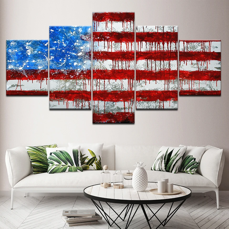 Модульные картины 5 панелей американский флаг настенная живопись на холсте