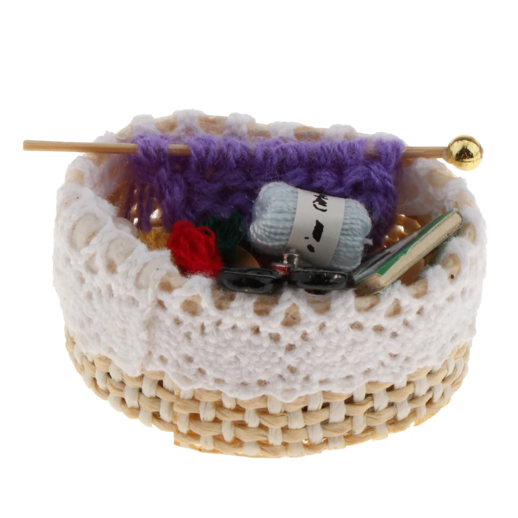

1:12 Scale Dollhouse Simulation Knitting Accessories Basket Thread Kit