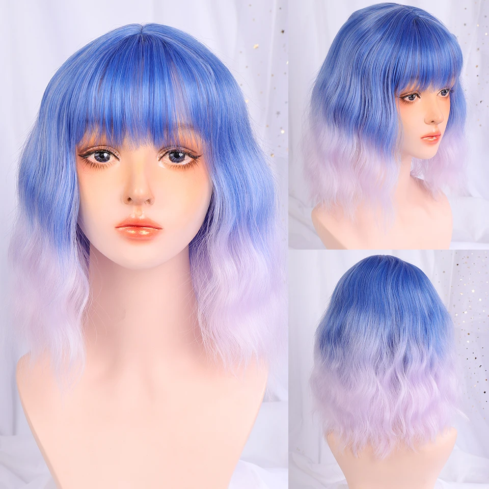 Sintéticas para as Mulheres Onda de Água Peruca com Franja Lupu Perucas Curto Natural Preto Loiro Rosa Lolita Cosplay Festa Cabelo Peruca Bob 3 Lupu perucas sintéticas para as mulheres curto