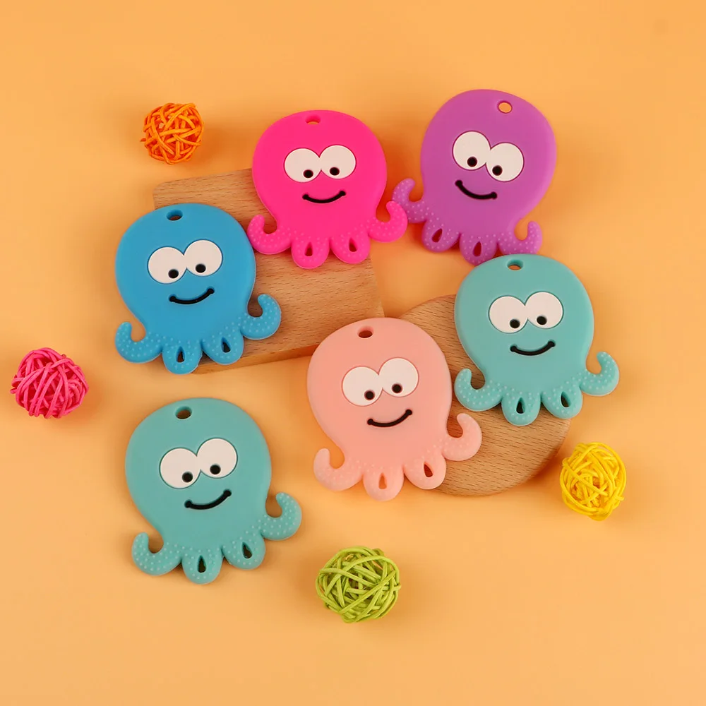 Kovict-mordedor de silicona de grado alimenticio para beb&eacute;, cadena de chupete, accesorios masticables, juguetes de lactancia, pulpo, animales, 5/10 Uds.-1
