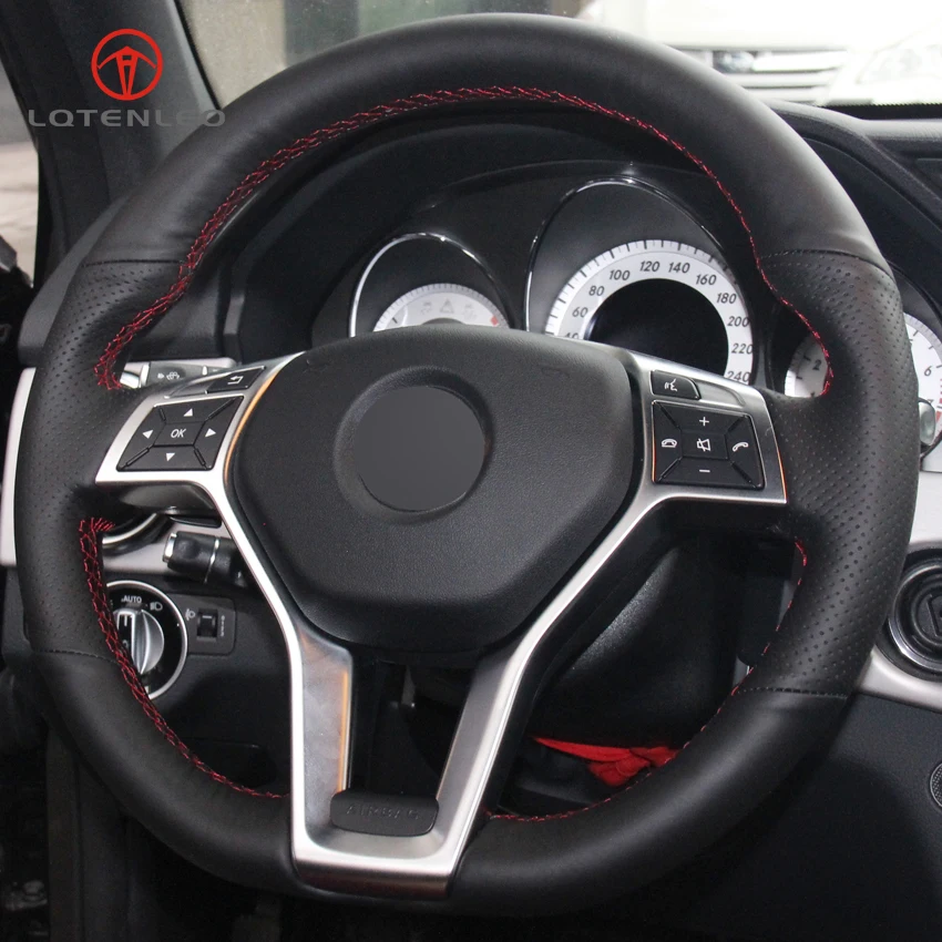 

LQTENLEO Black Artificial Leather DIY Car Steering Wheel Cover for Mercedes Benz A-Class CLA-Class C-Class CLS-Class SLK-Class
