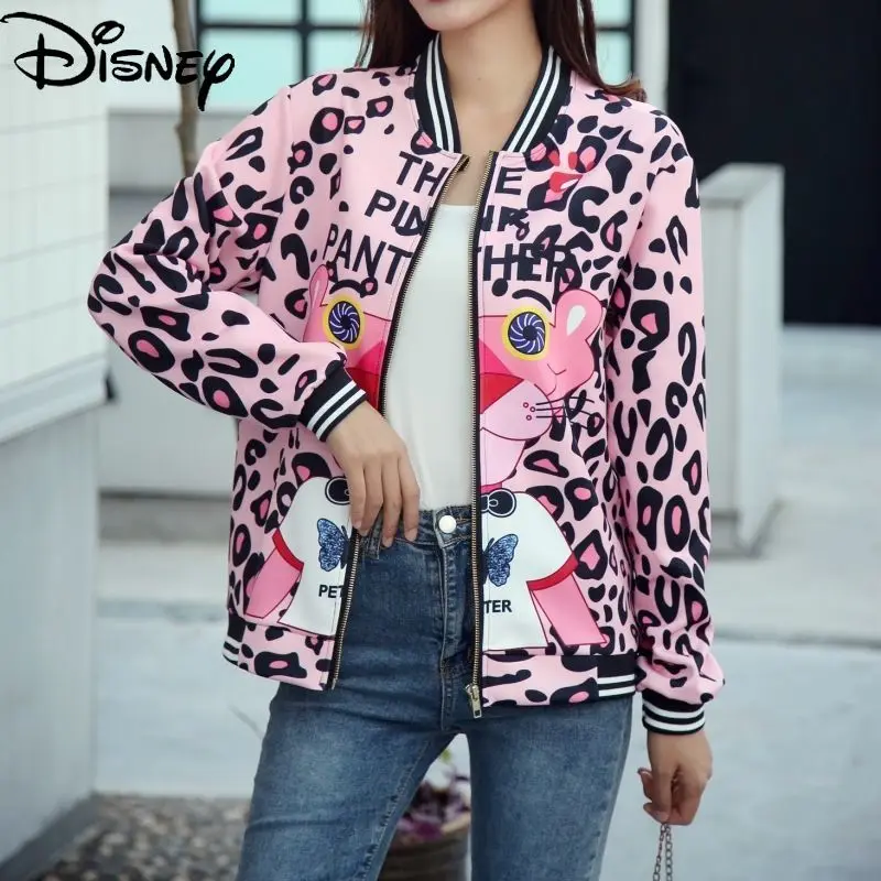 

Disney Autumn and Winter Fashion New 2021 Cartoon Pink Leopard Print Long-sleeved Jacket Cardigan Zipper Baseball Uniform