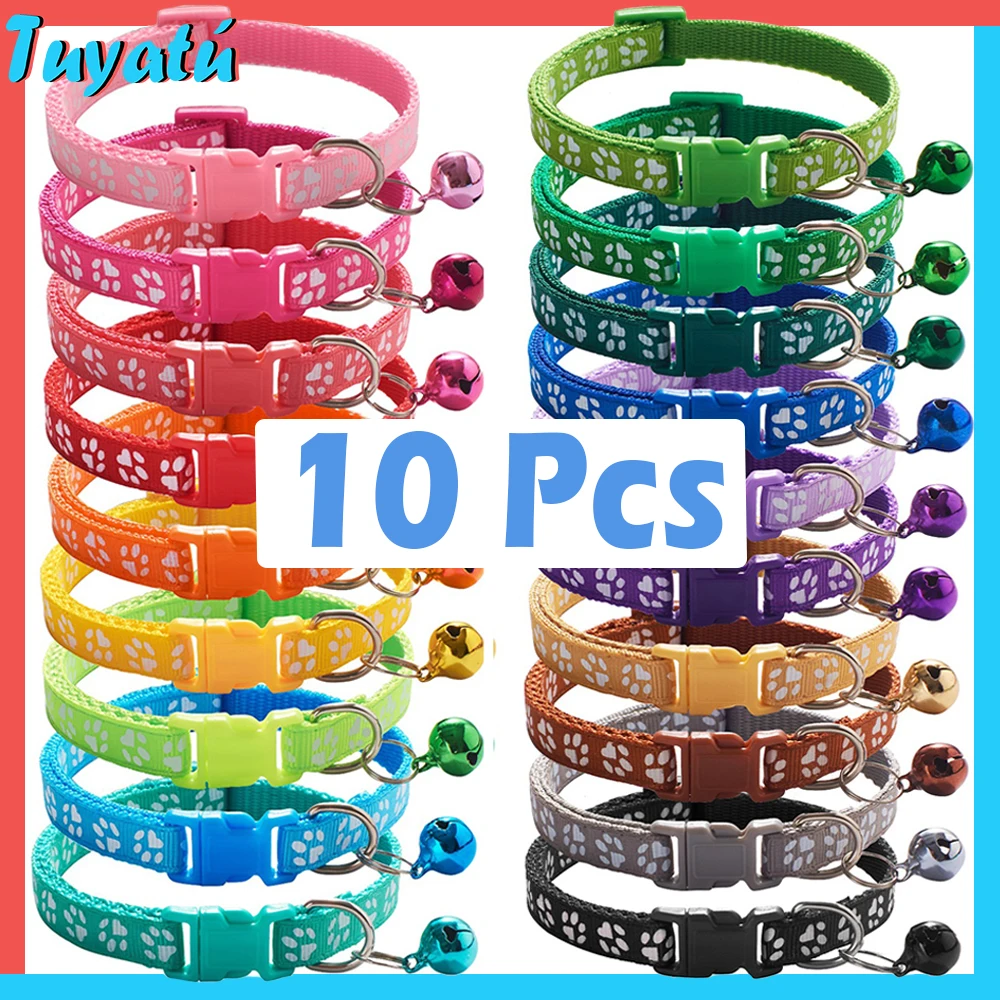 

10Pcs Pet Dog Collars for Small Dogs Cats Puppy Delicate Safety Nylon Adjustable Dog Collar With Bells for Cat Neck Dropshipping