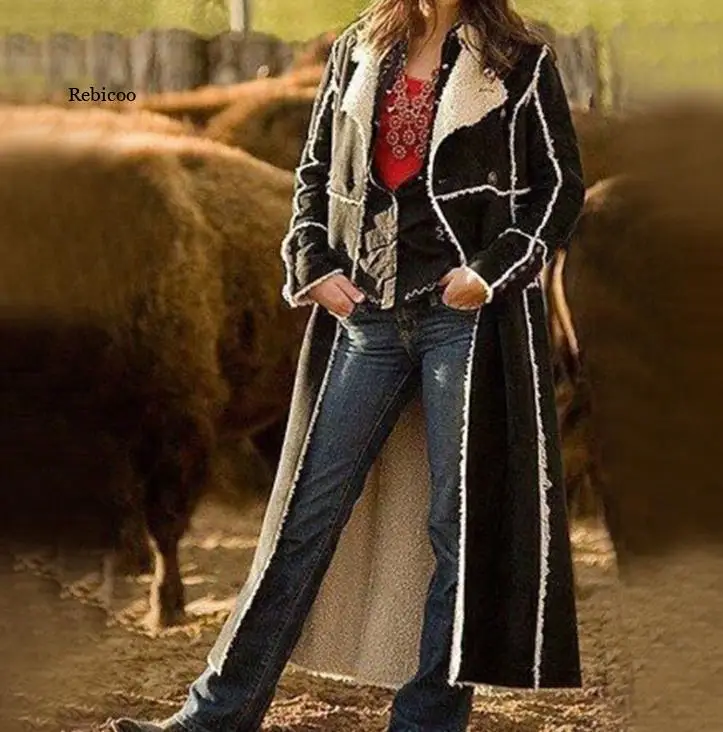 Зимняя женская замшевая флисовая куртка теплая Модная новая длинная Готическая