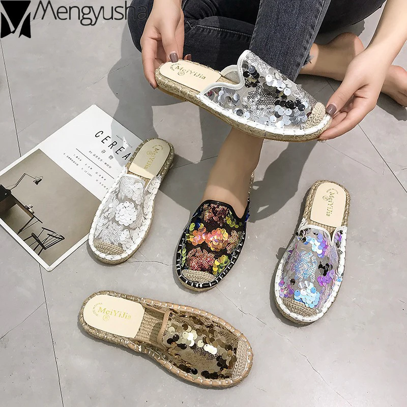 Туфли без каблуков соломенное плетение из конопляной ткани Рыбак женская обувь