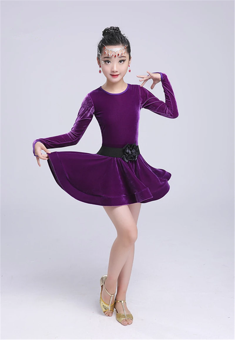 Purple Платья для конкурса бальных танцев для девочек ростом от 110 до 170 см, юбка для латинских танцев бархатное платье с бахромой для танцев коллекция года, одежда для певцов на сцене, Cosutmes - Цвет: Purple