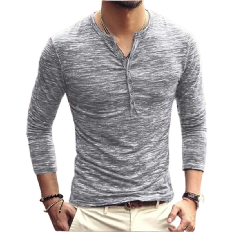 

New T-Shirt Men Casual Solid Color Men's T-Shirts Long Sleeve Slim Fit Vintage T Shirts Streetwear High Quality M-3XL