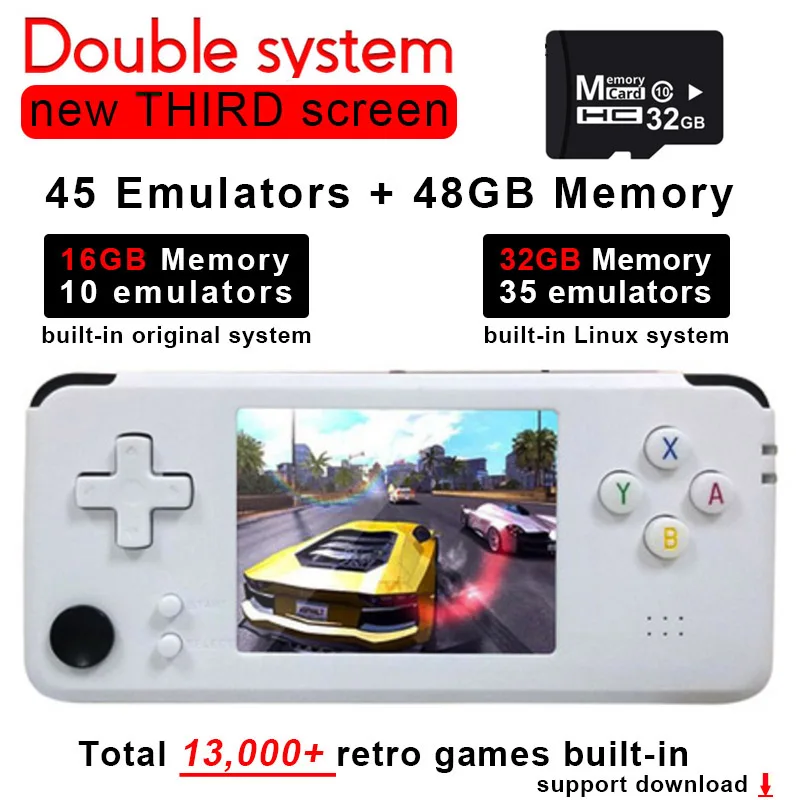 White Double OS 32GB Обновленная RS97 Plus 60 Гц 3,0 дюймов Двойная система Ретро игровая консоль RetroFW OS портативный игровой плеер игры эмуляторы внутри - Color: White Double OS 32GB