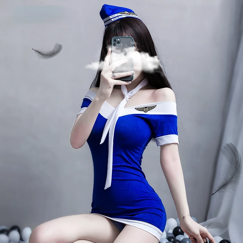 

Sexy Pilot Costume Cosplay Sexy Stewardess OL Lingerie Temptation Adult Erotic Uniform Suit Role Playing Low-Cut Hip Skirt