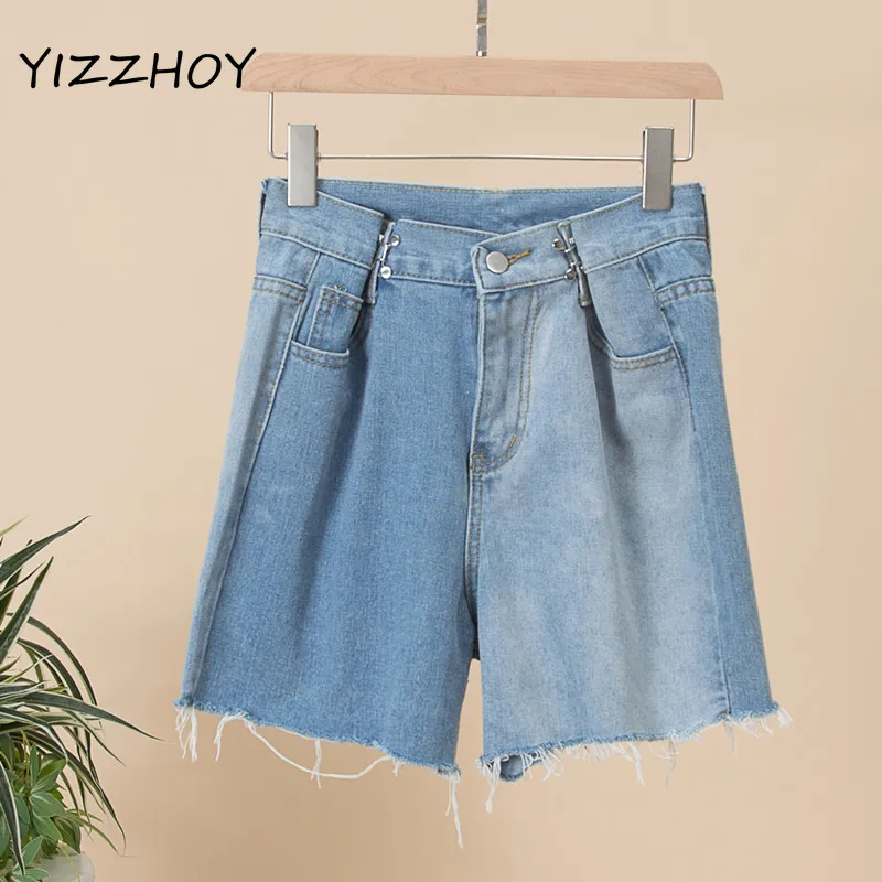 

YIZZHOY New Summer Casual Female Ins Retro Ladies Jeans Blue Shorts Women Streetwear Adjustable Waist Washed Denim Shorts