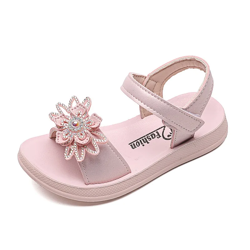 

Kids Sandals 2021 Girls Princess Shoes Fashion Rhinestone Flower Flat Heel Beach Sandals Big Girl Shoes SP116