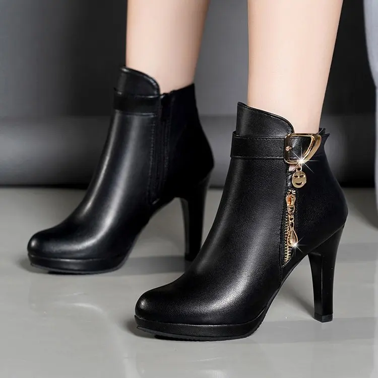 Fashion Women Boots Autumn Ankle Boots For Women Thin Heel Zipper Casual Female Shoes Leather Boots Botas women shoes