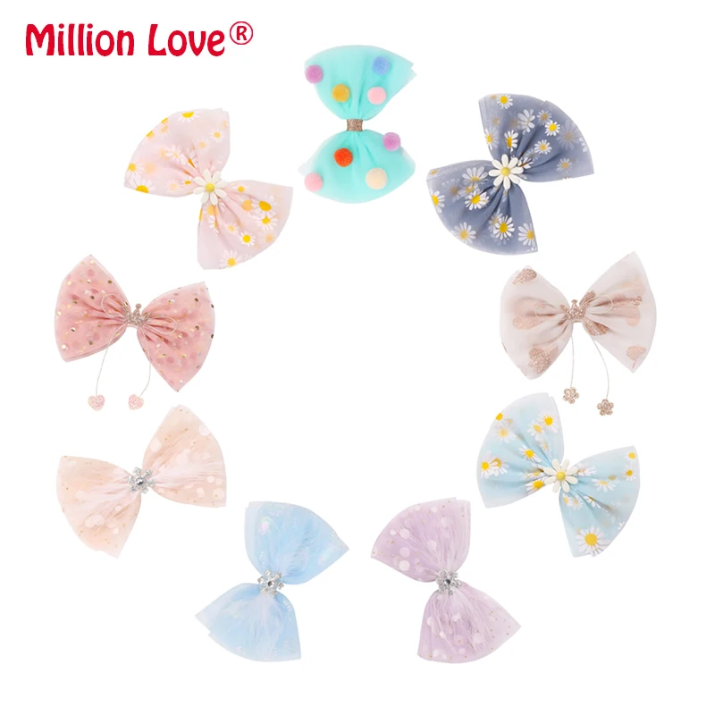 9 pieces/lot Princess Baby kids girl daisy flower hairpin children crown bow hairpins hair accessories gauze hairclip | Детская одежда