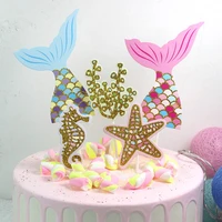 hot 5pcsset cute mermaid tail starfish coral seahorse cake toppers party supplies