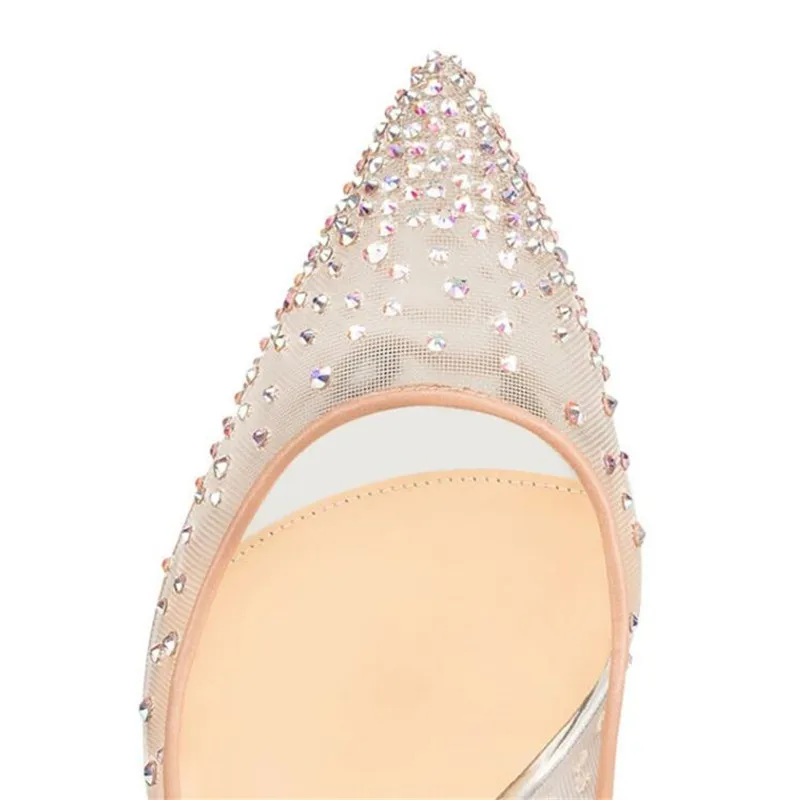 

2021 new mesh women's shoes pointed toe sequins rhinestones genuine net red shoes 12CM stilettos sexy fashion show 3-13 14