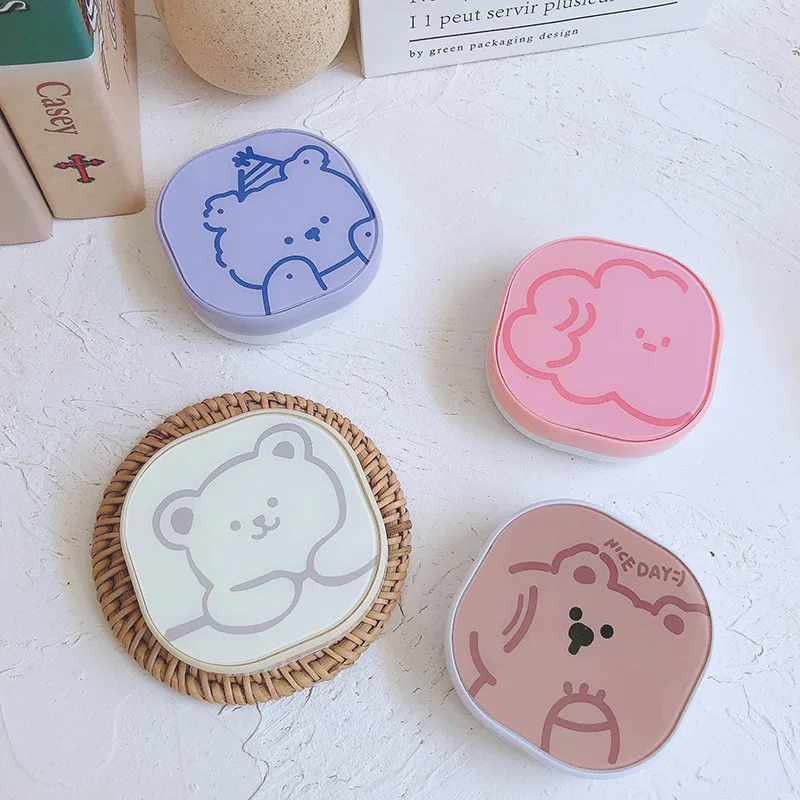 

Cartoon Contact Lenses Case for Eyes with Mirror Cute Contact Lens Cases Box Square Women Girls Travel Contact Lenses Container