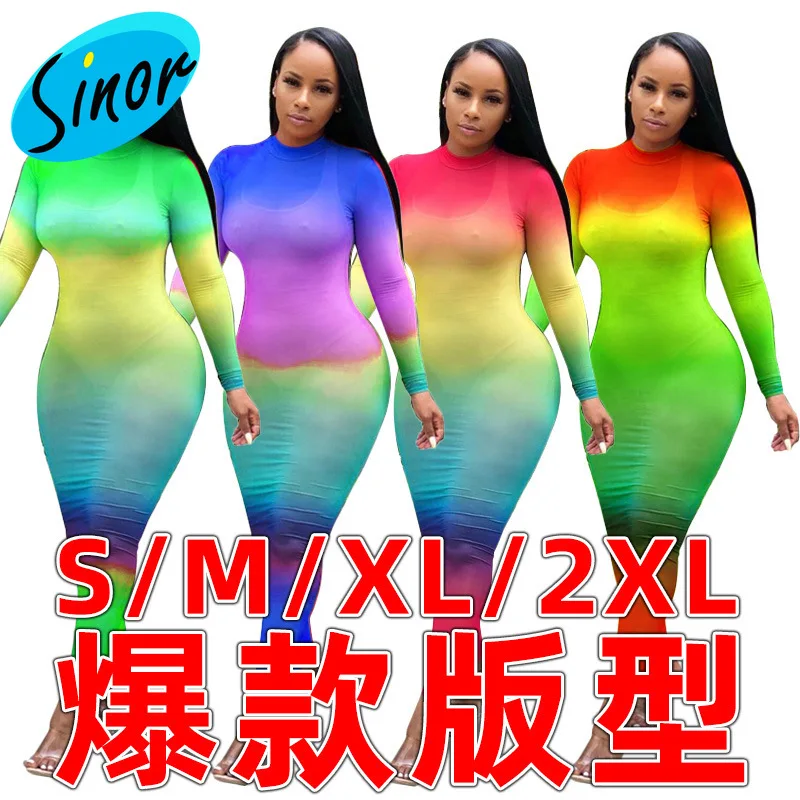 

[Bottom Price]2020 New Style for Autumn and Winter Foreign Trade Women's Gradient Perspective Sexy Dress