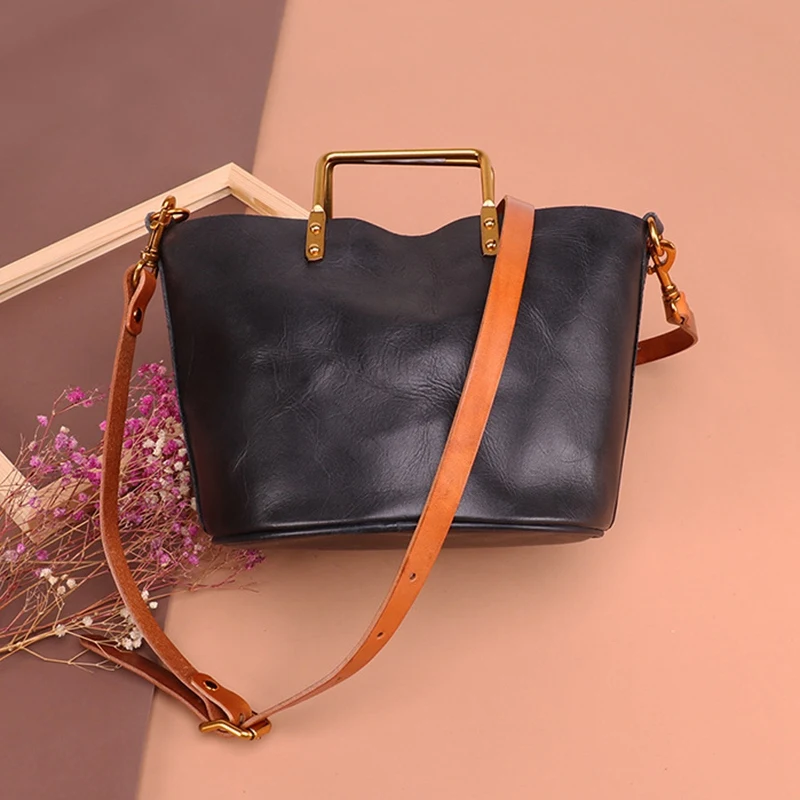 Ручная работа наплечная задняя переносная женская кожаная сумка из яловой кожи