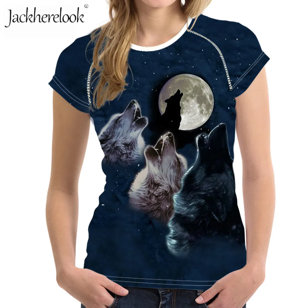 

Jackherelook Moon Wolf Animal Print Summer Tops Shirts for Women's Fashion Short Sleeve Woman Clothing Harajuku O-Neck T Shirts