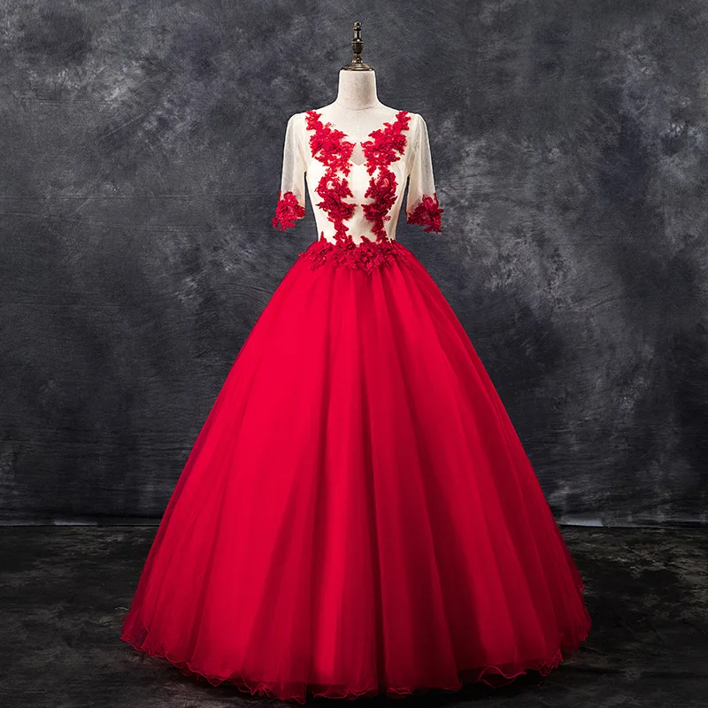 Элегантное платье Quinceanera размера плюс с круглым вырезом модное коротким рукавом