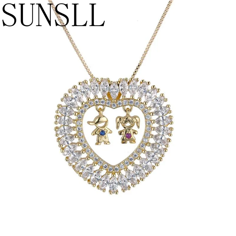 Ожерелье с кулоном SUNSLL золотистого цвета из меди и разноцветного кубического