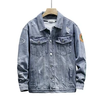 mens new embroidered hole street hip hop trend loose denim jacket top casual light blue springautumn denim jacket coat xl xxl