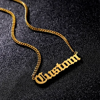 Personalized Name Necklace Custom Pendant Stainless Stee Gold 3mm Cuban Chain Necklaces for Women Men Customized Letter Jewelry 4