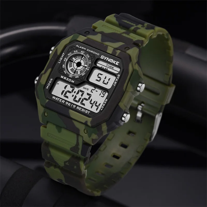 

SYNOKE Watches Men Sport Digital G Style Shock Camouflage Military Green Alarm Date Chronograph Multifunction Boys Wristwatch