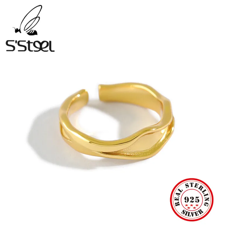 

S'STEEL Irregular Ring 925 Sterling Silver For Women Korean Minimalist Gold Open Rings Anillos Plata 925 Para Mujer Jewellery