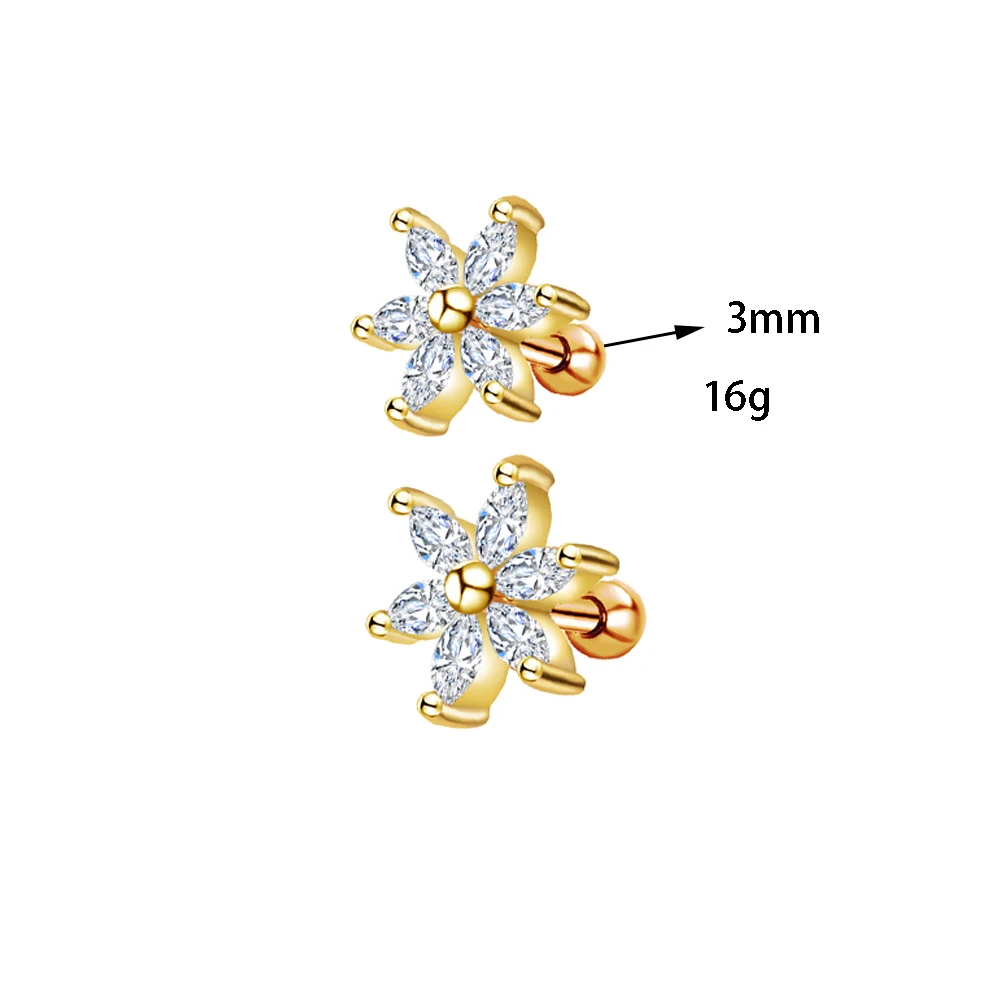 gold white zircon TIANCIFBYJS круглый шар шпилька из нержавеющей стали серьги-штанги набор хрящевая спираль серьги пирсинг для Ушной Хрящ уха - Окраска металла: gold white zircon