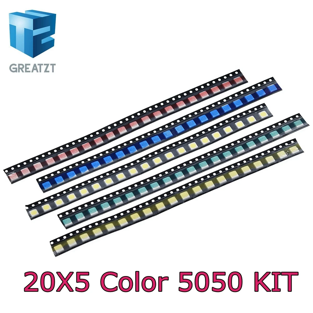 GREATZT 100 шт./лот 5050 SMD белый красный синий зеленый желтый 20 шт. каждый супер яркий