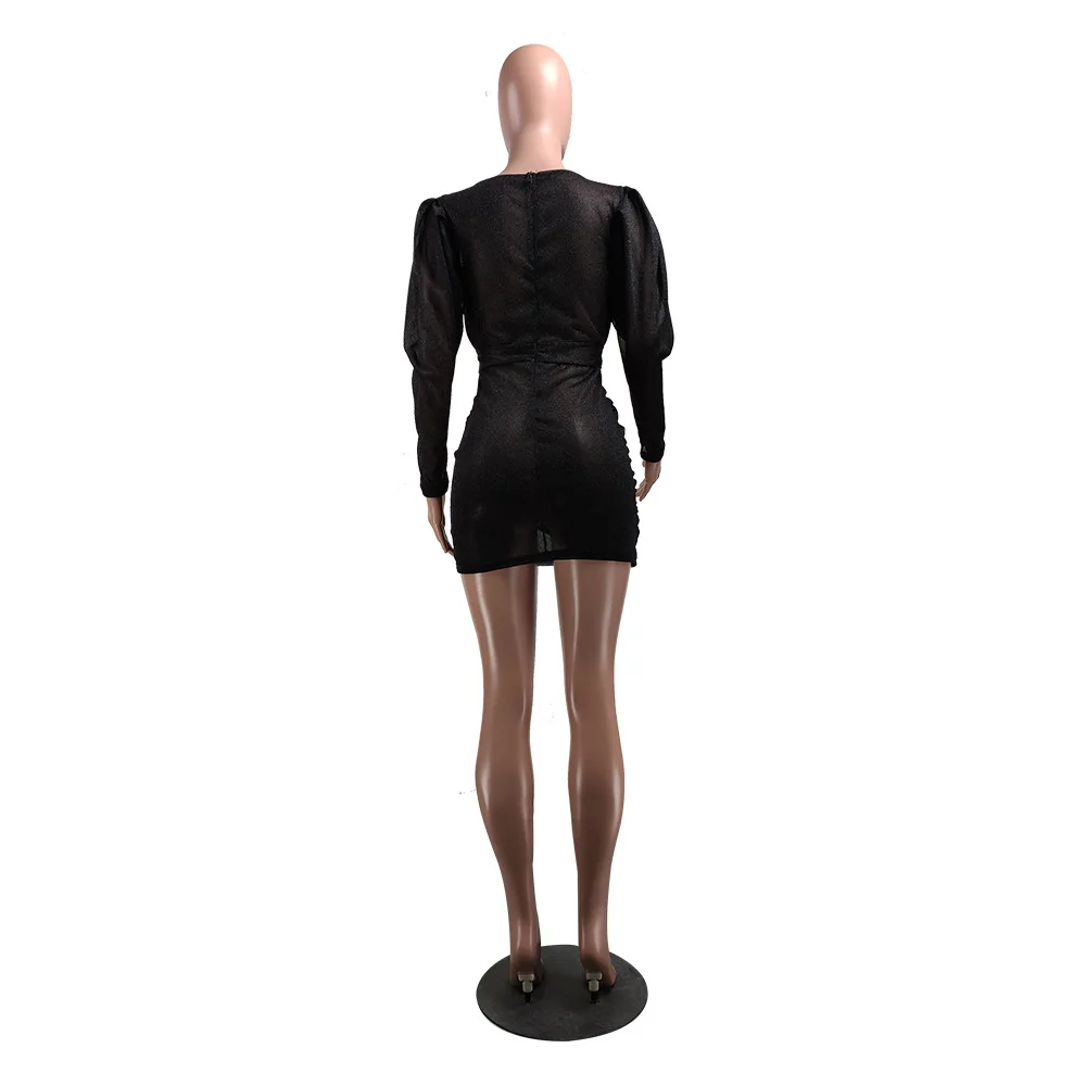 

Off The Shoulder Elegant Party Club Dresses Women Deep V Neck Full Puff Sleeve Bandage Dress Elegant High Waist Skinny Vestidos