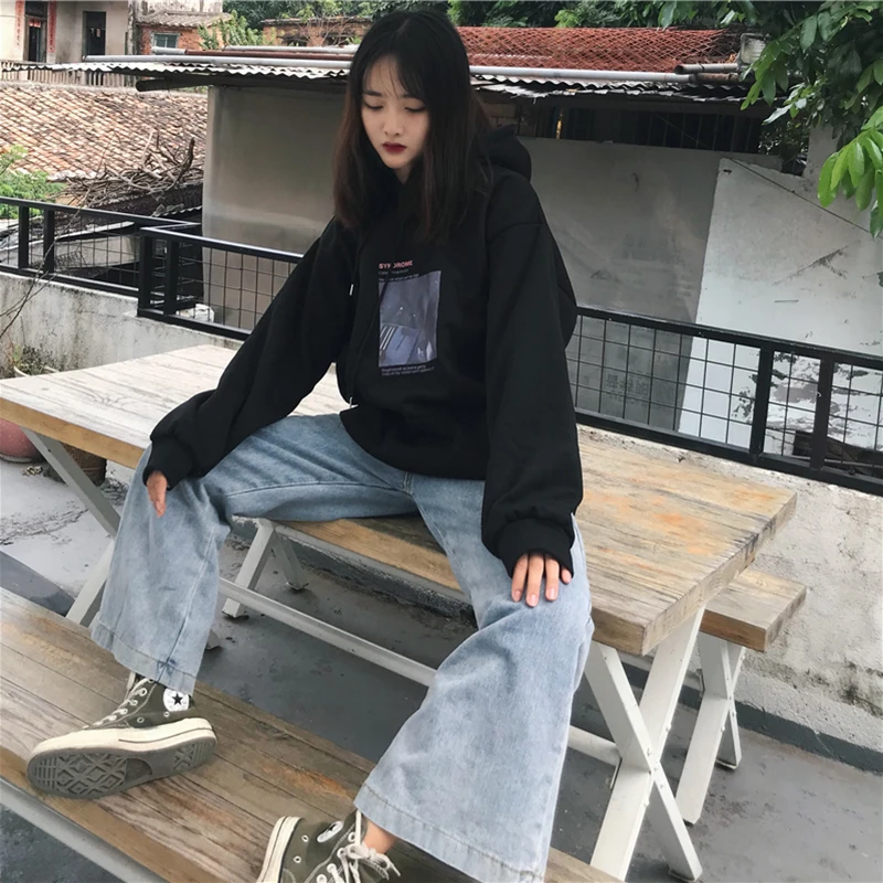 

Hoodies Women Plus Velvet Harajuku Large Size 3XL BF Streetwear Unisex Couple All-match Pullover Womens Hooded Casual Daily Chic