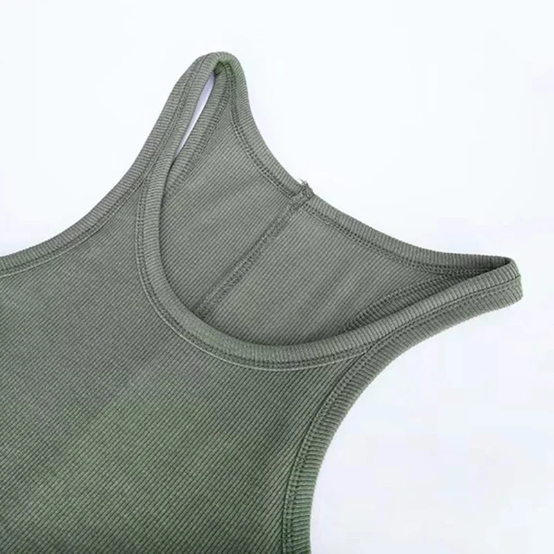 

2021 Solid Color Basic Ribbed Knitted Tank Top Women Summer Vintage Sleeveless Camis 90s Cool Girls Streetwear Green Soft Tees