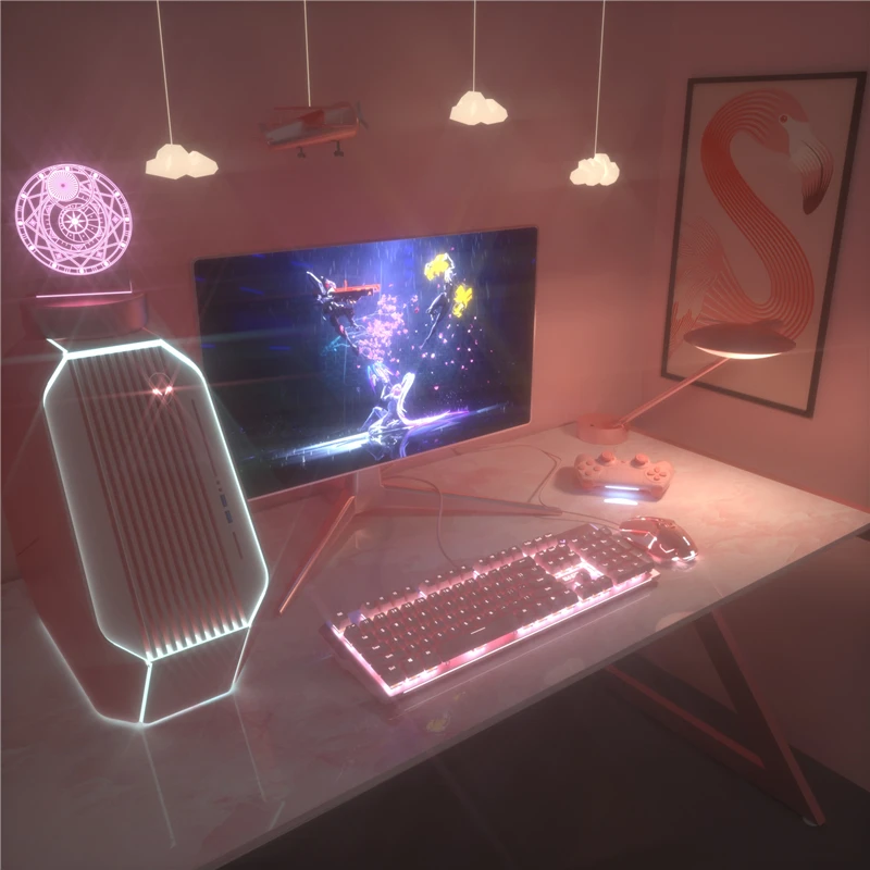 

New Girly Pink Gaming Mechanical Wired Keyboard 104-key USB Interface White Backlight Is Suitable for Gamers PC Laptops