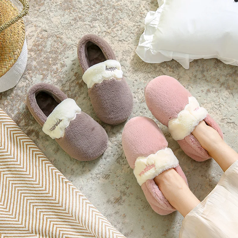 

High Quality Women Slippers Winter Warm Fur Boys Girls House Shoes Flat Heel Home Indoor Bedroom Hairy Lovely Fashion