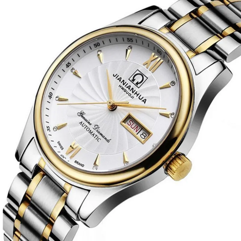 

Часы наручные мужские классические, брендовые автоматические стальные с автоподзаводом, календарем и кожаным ремешком, для карнавала