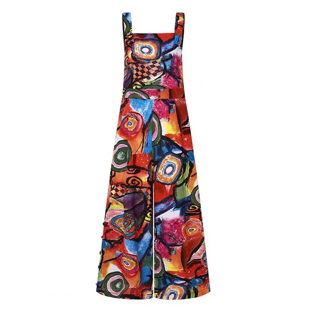 

jumpsuit women summer 2021 Sling Playsuit Abstract Oil Painting Print Wide Leg Middle Waist Square Collar Romper Street Wear
