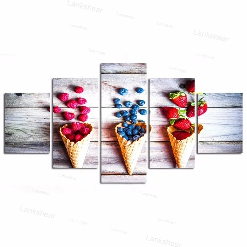 5 панелей фрукты и мороженое конусные постеры Hd печатная картина холст вкусные