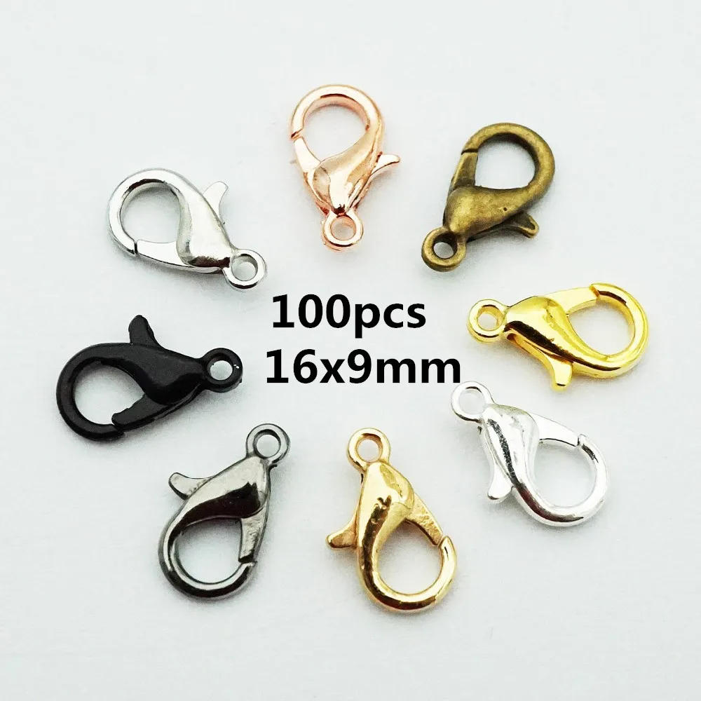 Lobster100pcs 16x9mm 100 шт./лот застежка "Лобстер" крючок и 300 шт Открытый круг прыгающие кольца открытая одна петля для DIY ожерелье браслет Изготовление ювелирных изделий - Цвет: Lobster100pcs 16x9mm