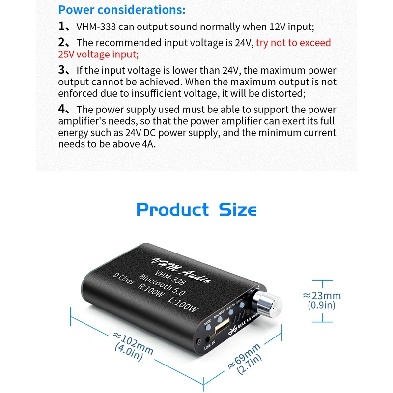 VHM338 Mini Bluetooth 5 0 цифровой усилитель Hifi стерео беспроводной аудиоприемник мощности