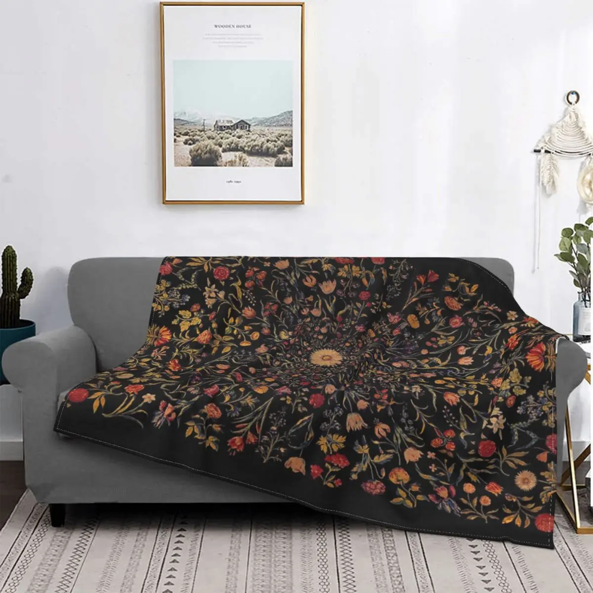 

Medieval Flowers On Black Blanket Bedspread Bed Plaid Blanket Muslin Plaid Thermal Blanket Receiving Blankets