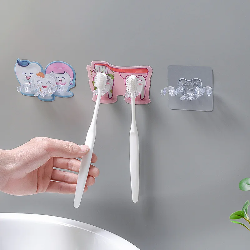 

Home Creative Parent-Child Toothless Seamless Punch-Free Toothbrush Holder Bathroom Toiletries Wall-Mounted Toothbrush Rack