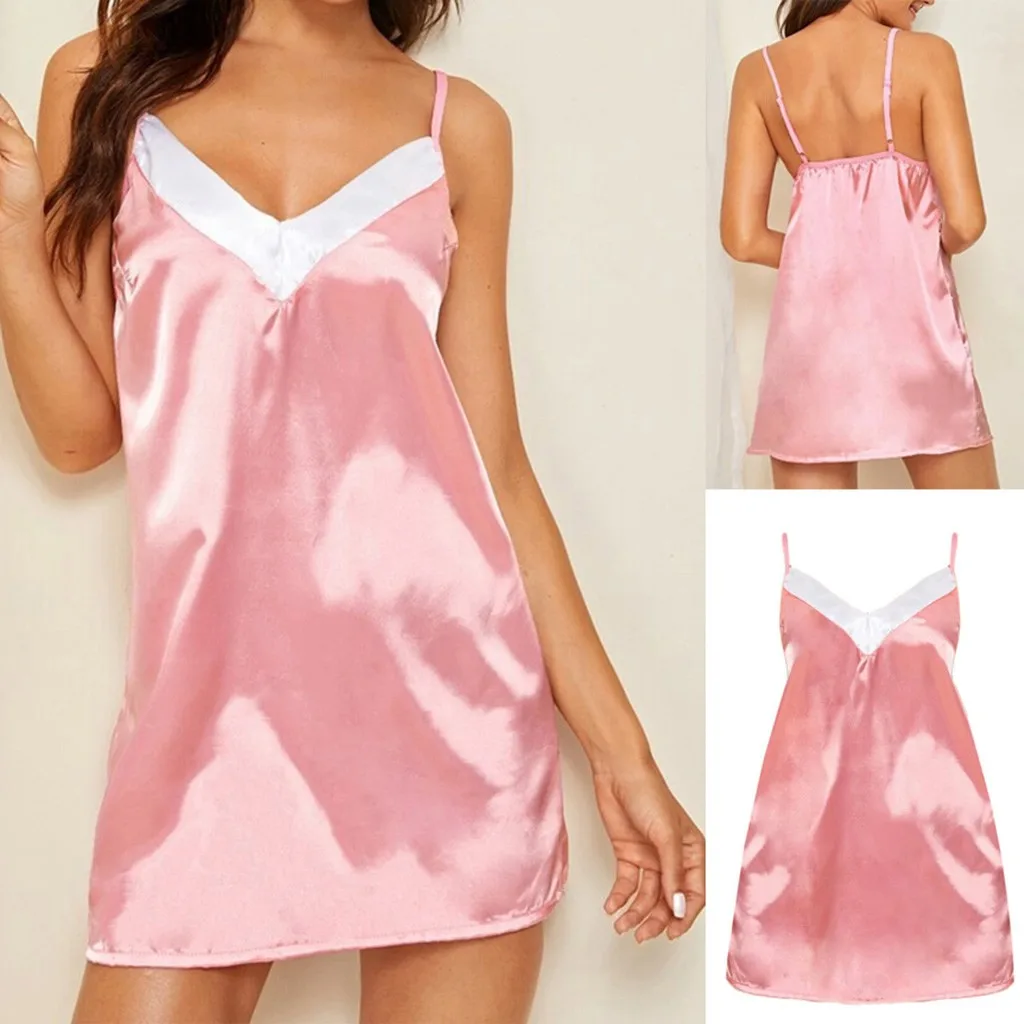Женская атласная ночная рубашка с V-образным вырезом и открытой спиной | одежда