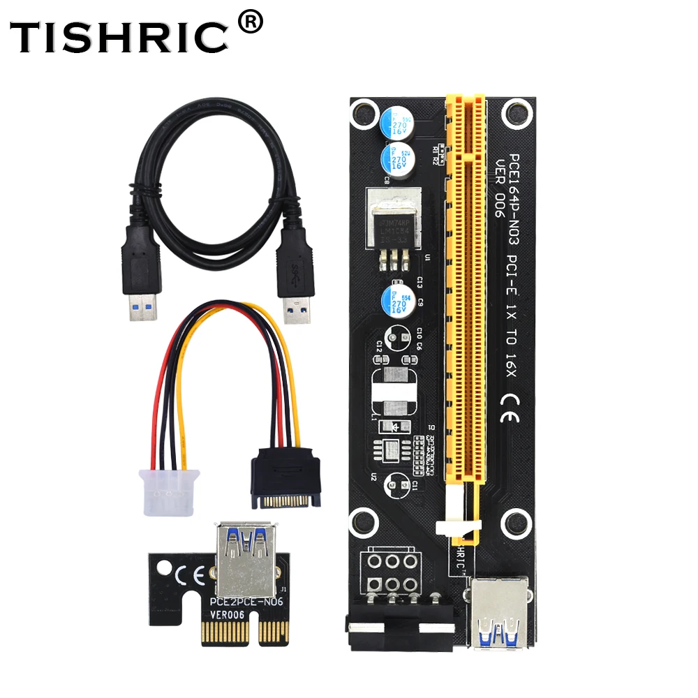 

TISHRIC Pcie Riser 006 GPU Riser For Video Card Pci Express USB 3.0 Riser Cable SATA To 4Pin Pci-e 1x To 16x For Bitcoin Mining